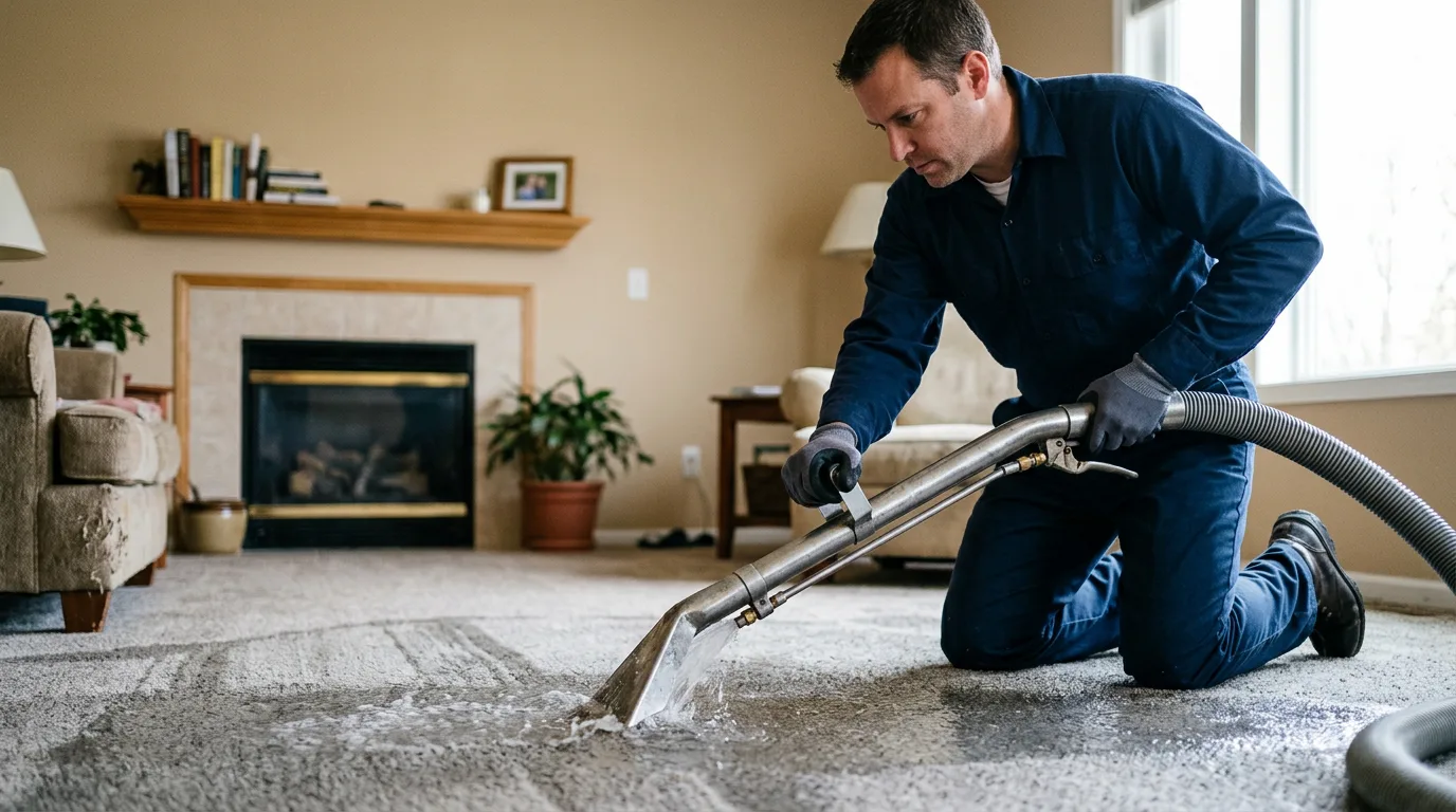 Water damage restoration technician working near Sunderland, MA